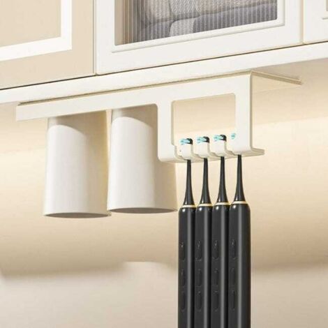 Soporte para cepillo de dientes eléctrico, soporte magnético para vaso de enjuague bucal, 2 vasos para cepillo de dientes, color blanco crema, 2675