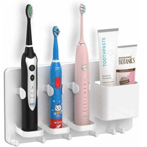 Soporte para cepillos de dientes eléctricos, organizador de pasta de dientes de pared, autoadhesivo, multifuncional para baño y cocina (blanco)