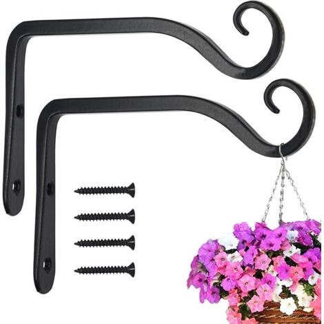 Soporte para cestas colgantes para plantas, gancho de pared de hierro, gancho de 15 cm para colgar macetas, jaulas para pájaros, faroles, campanillas de viento, lámparas de pared - 2 piezas