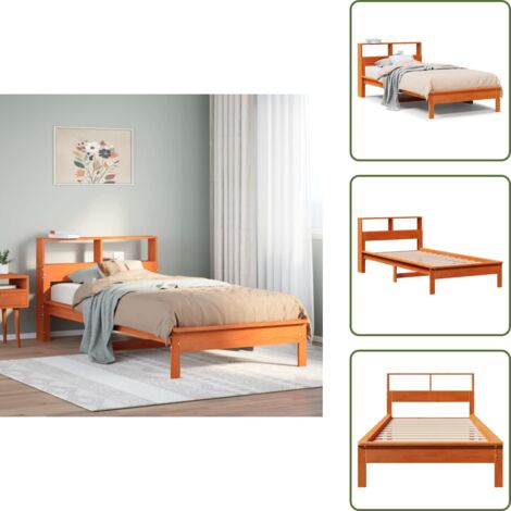 Soporte para colchón - vidaXL Sofá con estantería sin colchón madera maciza marrón 90x200 cm - Estantería de madera