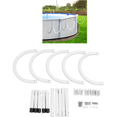 Soporte para cubierta solar para piscinas elevadas [4 elementos] + soporte en U de 43 cm + kit de montaje fabricado en aluminio y acero inoxidable.
