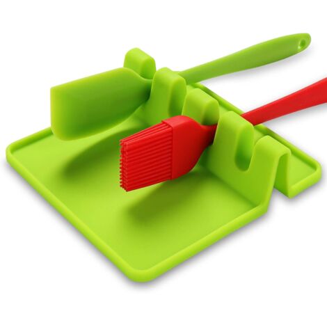 Soporte para cucharas, soporte para utensilios de cocina, soporte para cucharones, espátulas, cubiertos, tapas, soporte de silicona con escurridor, herramienta para proteger la encimera, el protector 