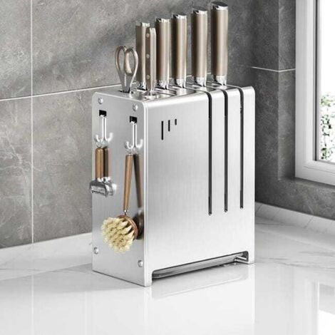 Soporte para cuchillos de encimera de acero inoxidable para cocina – Organizador multifuncional con soporte de pared y gran capacidad 18,31124 cm