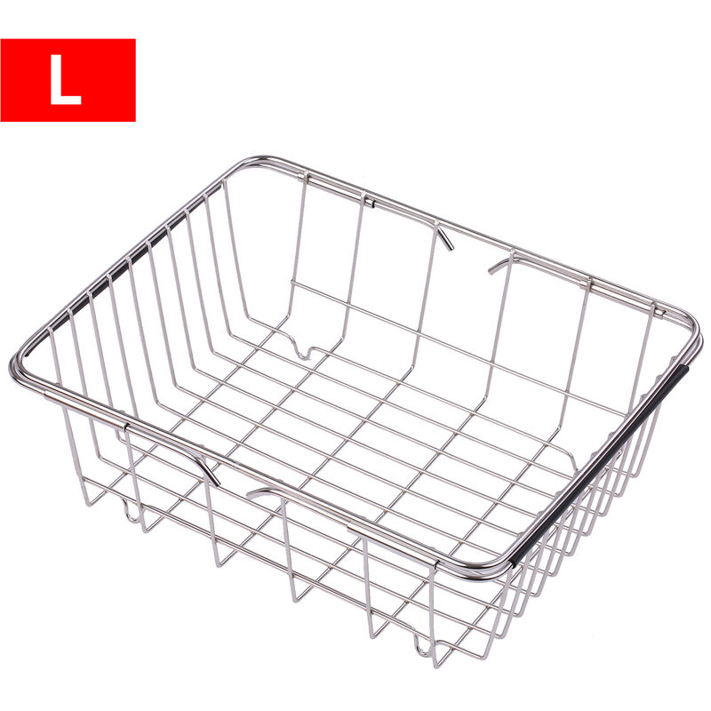 

soporte para cuenco de secado, cesta de lavado de verduras de acero inoxidable, estante de cocina,Plata, Grande