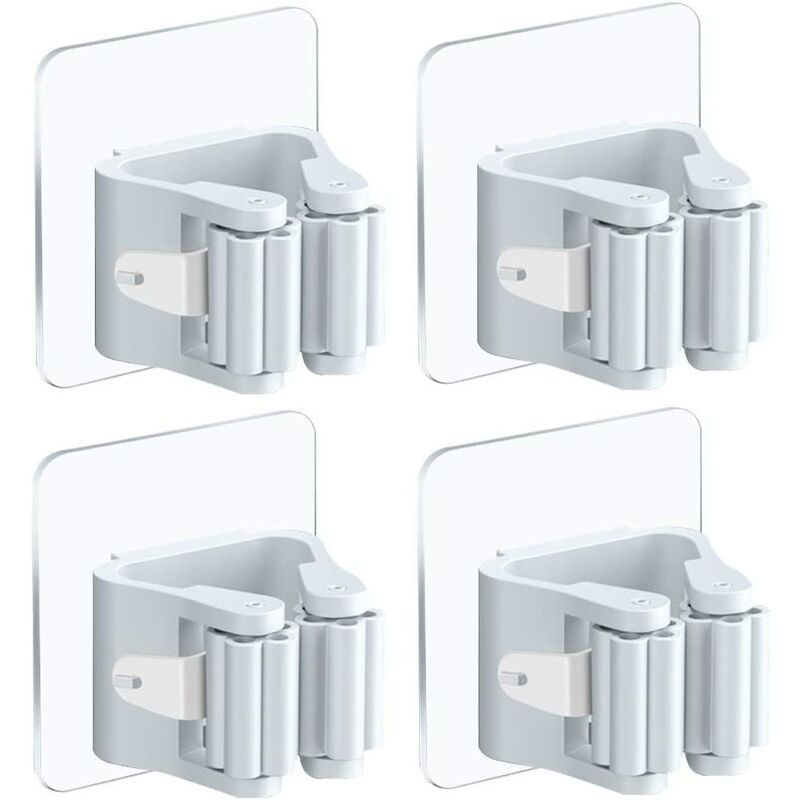 

Soporte para escoba de 4 piezas, soporte para fregona autoadhesivo, sin taladro, soporte de pared para cocina, baño, garaje, organizador de