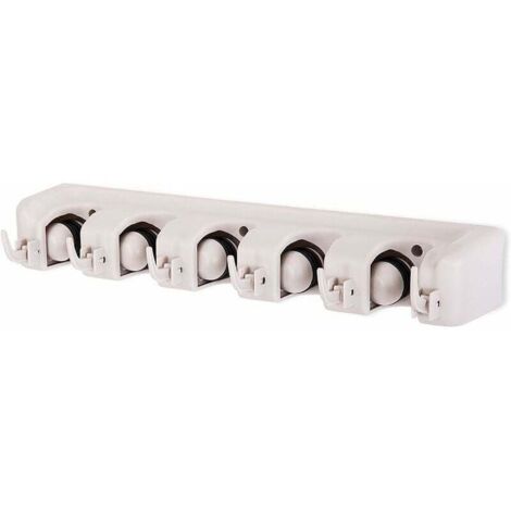 Soporte para escobas de pared Ulisem con 5 ranuras y 6 ganchos para guardar escobas