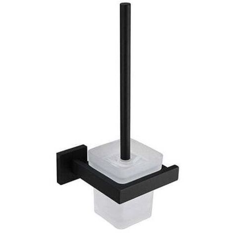 Soporte para escobilla de baño y base de cristal, escobilla de baño de pared de acero inoxidable 304 con acabado negro satinado para baño (escobilla incluida).