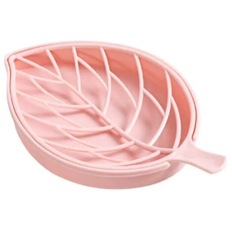 Soporte para escurridor de esponja en forma de hoja, estante de almacenamiento, jabonera, jabonera de ducha portátil de doble capa, soporte para platos 03 rosa