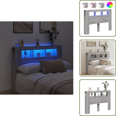 Soporte para espalda - vidaXL Cabecero LED madera ingeniería gris Sonoma 140x18,5x103,5 cm - Cabecero con luz