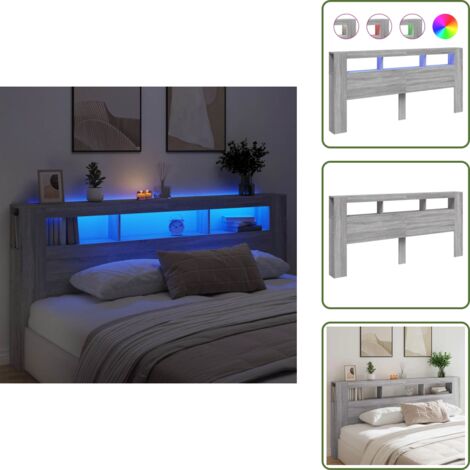 Soporte para espalda - vidaXL Cabecero LED madera ingeniería gris Sonoma 220x18,5x103,5 cm - Cabecero con luz