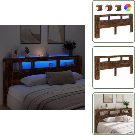 Soporte para espalda - vidaXL Cabecero LED madera ingeniería roble ahumado 220x18,5x103,5 cm - Cabecero con luz