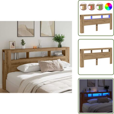 Soporte para espalda - vidaXL Cabecero LED madera ingeniería roble artisan 220x18,5x103,5 cm - Cabecero con almacenaje