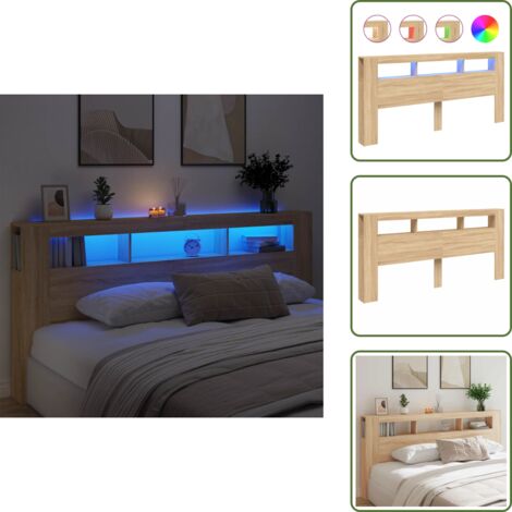 Soporte para espalda - vidaXL Cabecero LED madera ingeniería roble Sonoma 220x18,5x103,5 cm - Cabecero con luz
