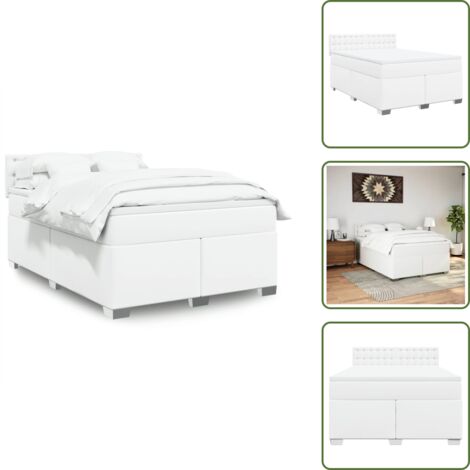 Soporte para espalda - vidaXL Cama box spring con colchón cuero sintético blanco 160x200 cm - Cama con cabecero
