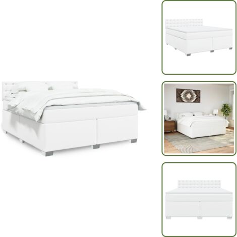 Soporte para espalda - vidaXL Cama box spring con colchón cuero sintético blanco 180x200 cm - Cama con cabecero