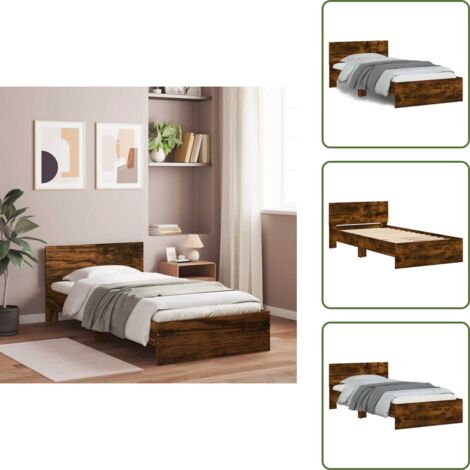 Soporte para espalda - vidaXL Cama con cabecero madera de ingeniería roble ahumado 100x200 cm - Listones de madera