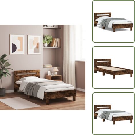 Soporte para espalda - vidaXL Cama con cabecero madera de ingeniería roble ahumado 100x200 cm - Listones de madera
