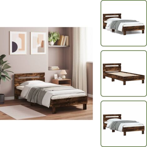 Soporte para espalda - vidaXL Cama con cabecero madera de ingeniería roble ahumado 90x200 cm - Listones de madera