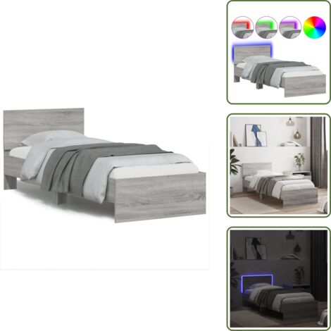 Soporte para espalda - vidaXL Estructura de cama cabecero luces LED gris Sonoma 90x200 cm - Cama con luces RGB