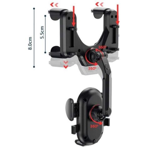 Soporte para espejo retrovisor de coche, soporte universal retráctil de 360° para teléfono, flexible y multiángulo, compatible con smartphones de 4,5 a 7 pulgadas.