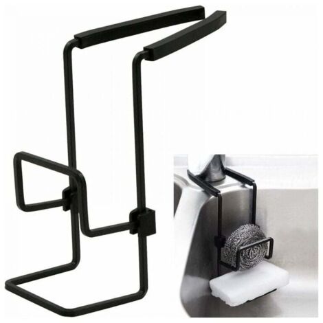 Soporte para esponja de cocina negro, estante colgante (no requiere taladro), organizador de fregadero para esponja, jabón, cepillo, estropajo y paño de cocina.