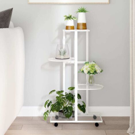 Soporte para flores 4 alturas y ruedas hierro blanco 44x23x80cm vidaXL