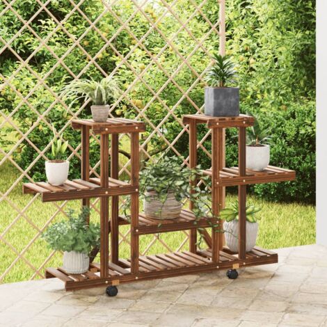 Soporte para flores con ruedas madera maciza abeto 110x25x78 cm
