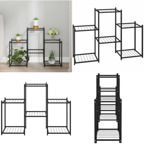 Soporte para flores de hierro negro 83x25x60 cm - Estantería para plantas - Soporte para plantas