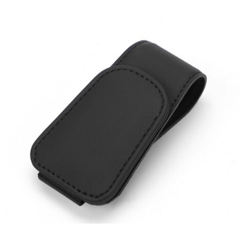 Soporte para gafas de coche, clip de cuero para visera de coche, para gafas de sol, billetes y tarjetas, negro