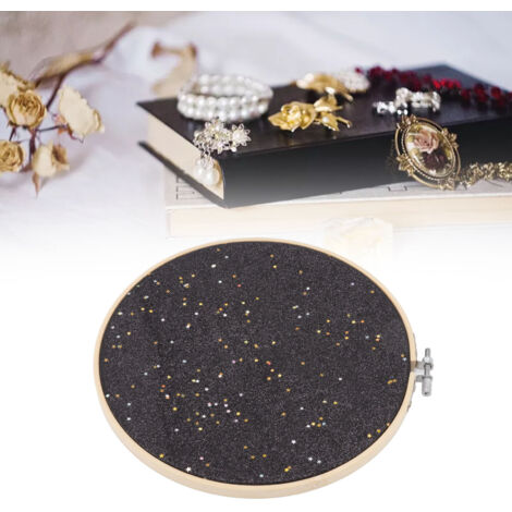 Soporte para joyas, 22 cm de diámetro, piel sintética de bambú negra: organizador decorativo, práctico y que ahorra espacio para broches y joyas.