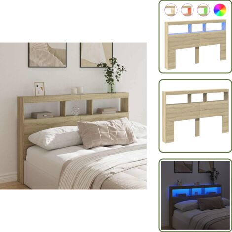 Soporte para la espalda - vidaXL Cabecero de cama con LED roble Sonoma 160x17x102 cm - Almacenamiento en cabecero
