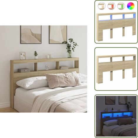 Soporte para la espalda - vidaXL Cabecero de cama con LED roble Sonoma 180x17x102 cm - Almacenamiento en cabecero