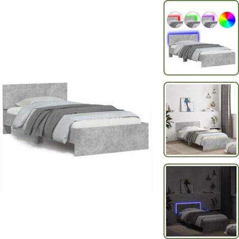 Soporte para la espalda - vidaXL Estructura de cama cabecero luces LED gris hormigón 100x200 cm - Cama con luces RGB