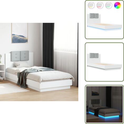 Soporte para la espalda - vidaXL Estructura de cama con cabecero y luces LED blanco 100x200 cm - Cama con luces RGB