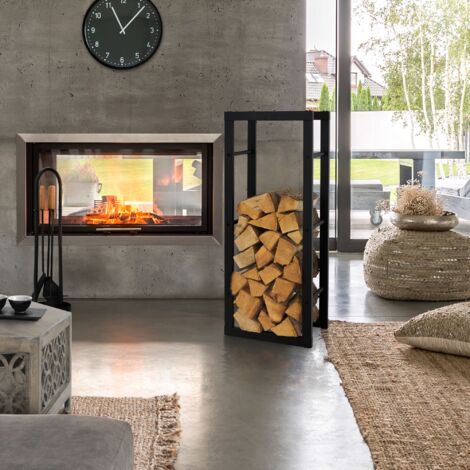 Soporte para leña Kasan Acero 40 x 100 x 25 cm - Negro [en.casa]
