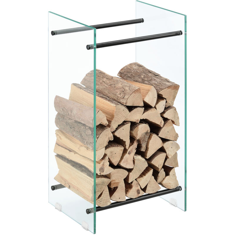 

Soporte para leña Oshawa Glas - 40 x 80 x 35 cm - Estante de leña - Almacenamiento de Madera para Chimenea - Pared lateral de Vidrio de Seguridad