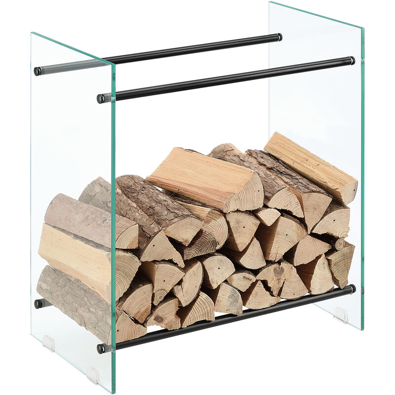 

Soporte para leña Oshawa Glas - 60 x 60 x 35 cm - Estante de leña - Almacenamiento de Madera para Chimenea - Pared lateral de Vidrio de Seguridad