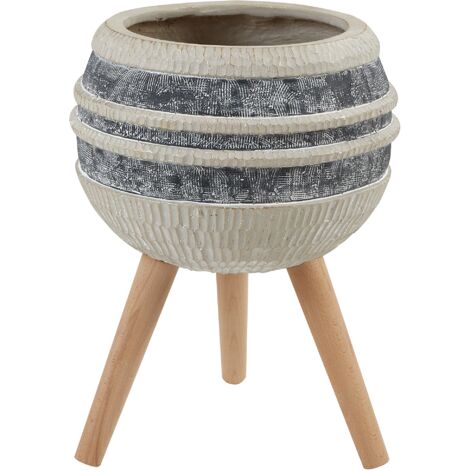 Soporte para maceta boho alta magnesio soporte de madera a rayas beige y gris Athyrium
