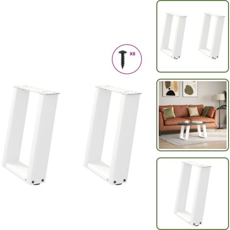 Soporte para mesa de centro - vidaXL Patas para mesa de centro en forma de U (2 unidades), color blanco, 28 x (42-43) cm, acero - Patas de mesa
