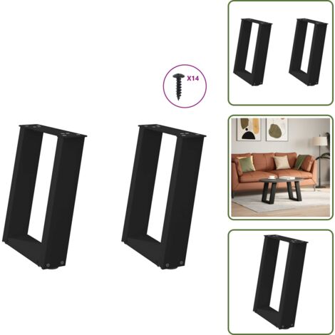 Soporte para mesa de centro - vidaXL Patas para mesa de centro en forma de U (2 unidades), color negro, 38 x (42-43) cm, acero - Patas de mesa