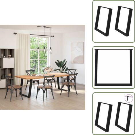 Soporte para mesa de comedor - vidaXL Patas para mesa de comedor en forma de U (2 unidades), color negro, 80 x (72-73) cm, acero - Patas de acero
