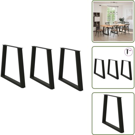 Soporte para mesa de comedor - vidaXL Patas para mesa de comedor en forma de V (3 unidades), color negro, 80 x (72-73,3) cm, acero - Patas en forma de V