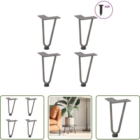 Soporte para mesa -  Patas de horquilla para mesa de centro (4 unidades, acero natural, 20 cm, acero macizo)