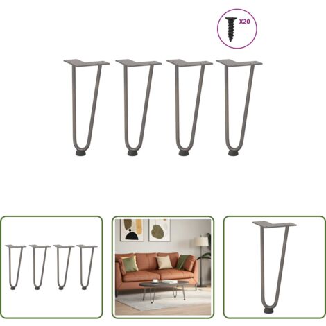 Soporte para mesa -  Patas de horquilla para mesa de centro (4 unidades, acero natural, 30 cm, acero macizo)