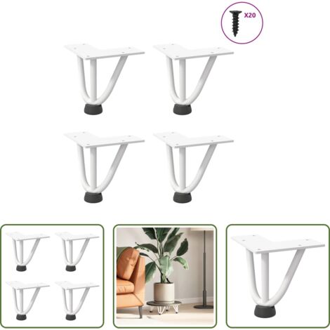 Soporte para mesa -  Patas de horquilla para mesa de centro (4 unidades), color blanco, 10 cm, acero macizo