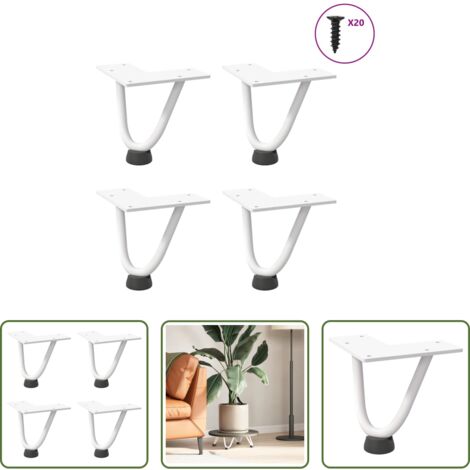 Soporte para mesa -  Patas de horquilla para mesa de centro (4 unidades), color blanco, 10 cm, acero macizo
