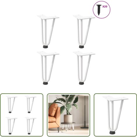 Soporte para mesa -  Patas de horquilla para mesa de centro (4 unidades), color blanco, 20 cm, acero macizo