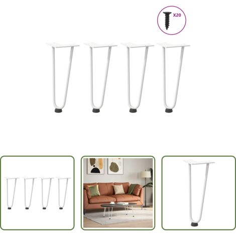 Soporte para mesa -  Patas de horquilla para mesa de centro (4 unidades), color blanco, 30 cm, acero macizo