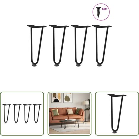 Soporte para mesa -  Patas de horquilla para mesa de centro (4 unidades), color negro, 30 cm, acero macizo