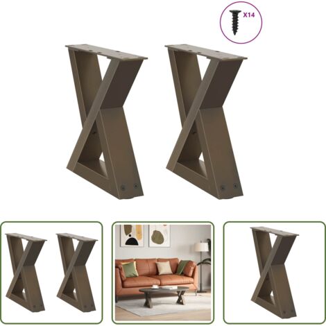 Soporte para mesa -  Patas para mesa de centro (2 unidades), acero natural, 30 x (30-31,3) cm.